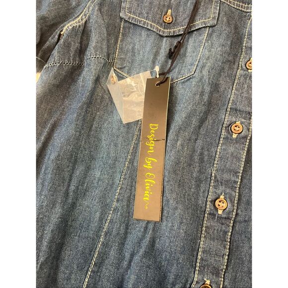 Design by Olivia Women's Cap Sleeve Button Down Denim Chambray Shirt NEEW NWt - Picture 8 of 9